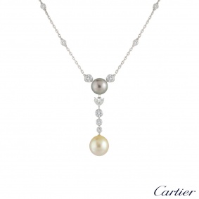 Cartier Platinum Diamond and Pearl Calin Necklace 2.61ct HP700329